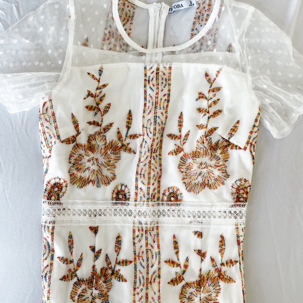 Floral Embroidery Mesh Overlay Dress
